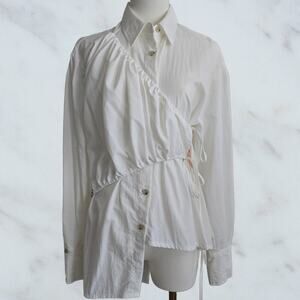 White Wrap Long sleeve button-up Shirt Sz Small